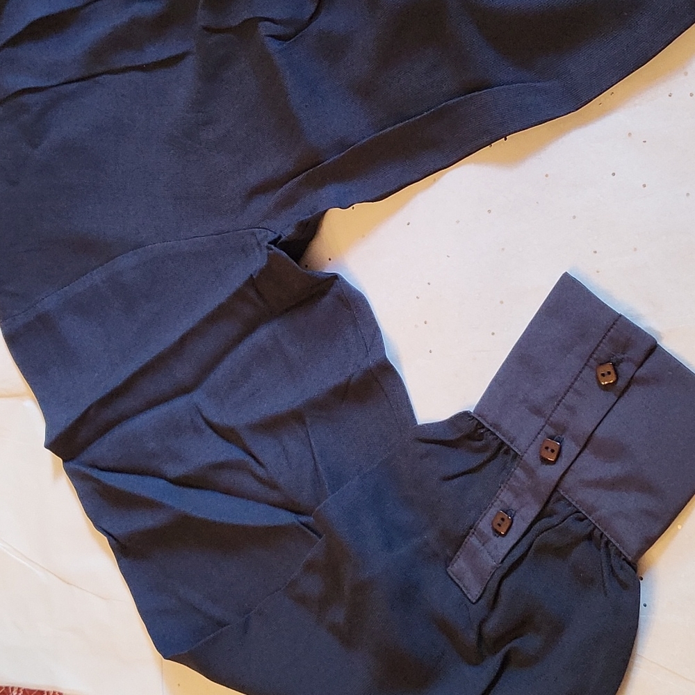 Saimi Jeon Mock Neck Side Tie Blouse In Navy Size Medium - Picture 9 of 12